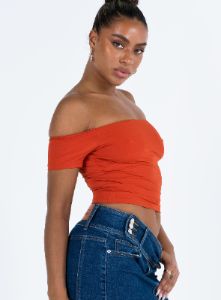 Dalya Off The Shoulder Top Red sold by Princess Polly