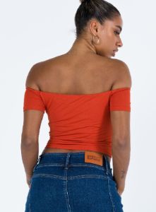 Dalya Off The Shoulder Top Red sold by Princess Polly