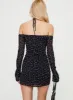Tisha Off The Shoulder Mini Dress Black Floral sold by Princess Polly