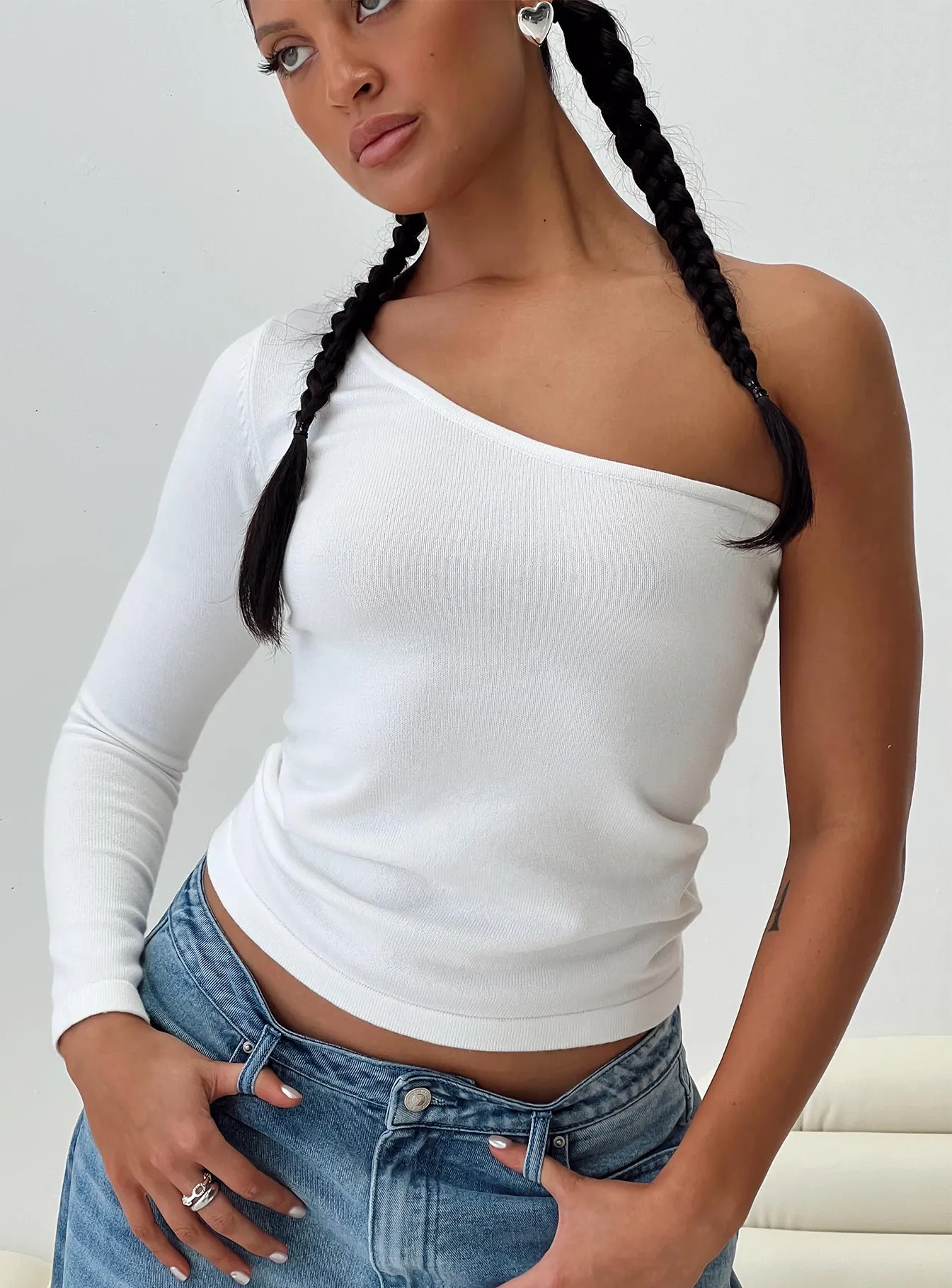 Moniz One Shoulder Top White sold by Princess Polly
