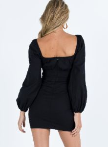 Treacy Long Sleeve Mini Dress Black sold by Princess Polly