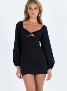 Treacy Long Sleeve Mini Dress Black sold by Princess Polly