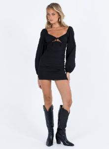 Treacy Long Sleeve Mini Dress Black sold by Princess Polly