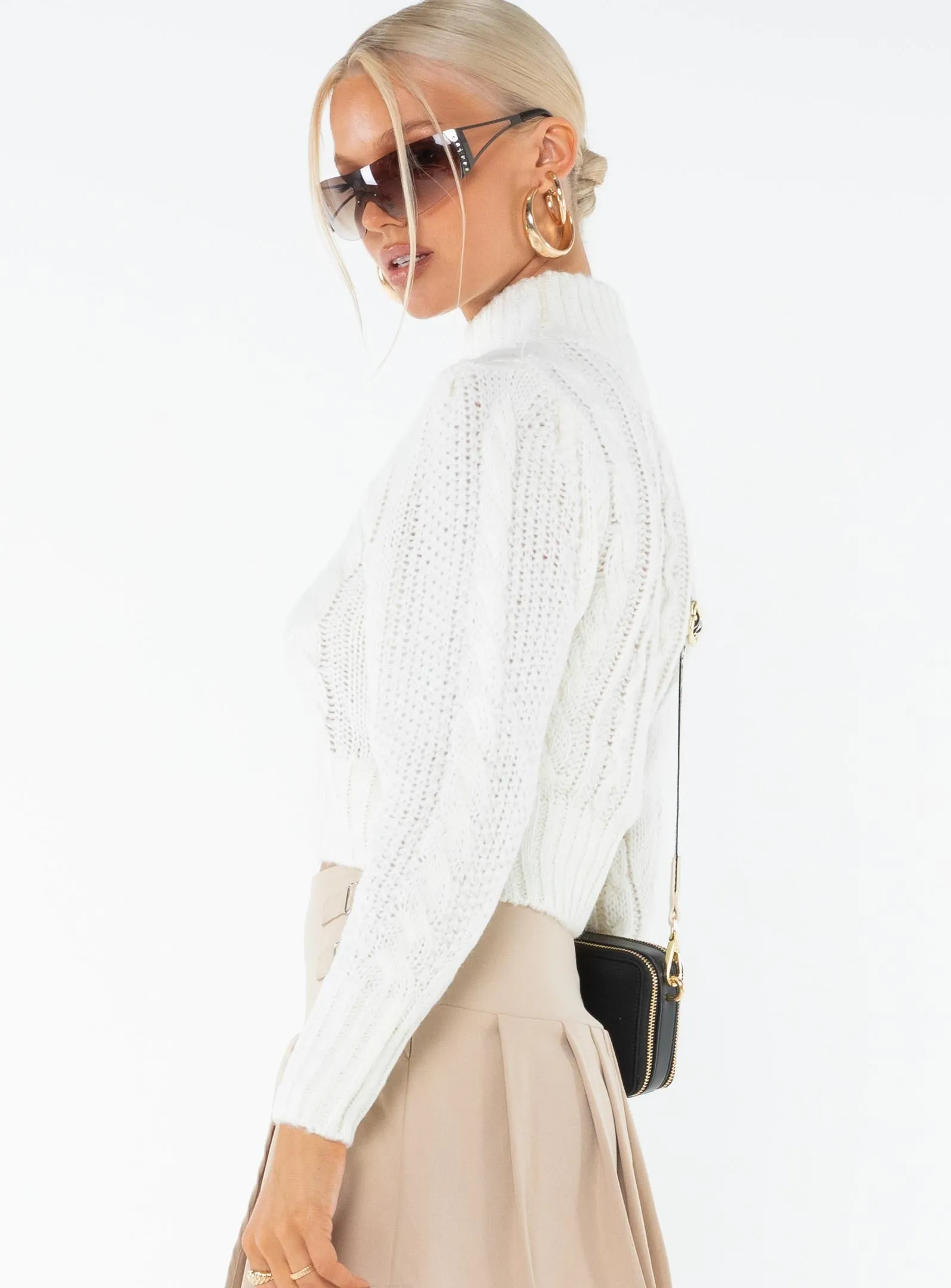 Degi Cropped Cable Sweater White sold by Princess Polly product image thumbnail 4