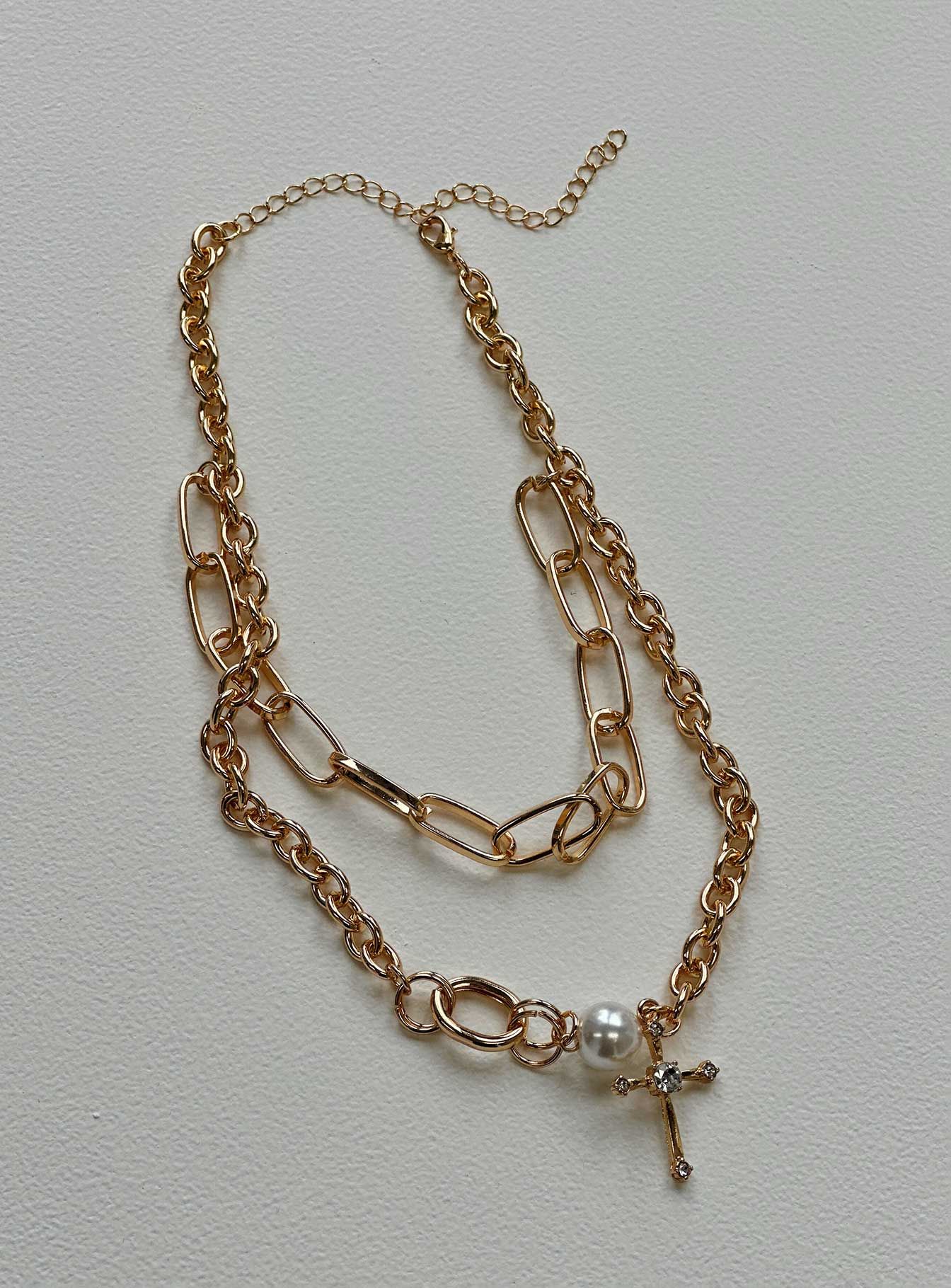 Chapelle Cross Necklace Gold sold by Princess Polly product image thumbnail 3