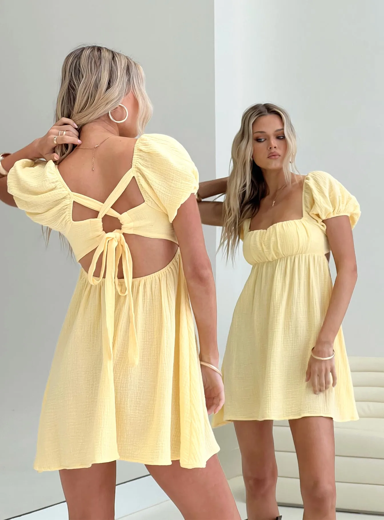 Let's Dance Mini Dress Yellow sold by Princess Polly