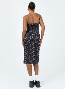 Noda Midi Dress Black / Floral sold by Princess Polly
