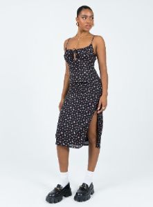 Noda Midi Dress Black / Floral sold by Princess Polly