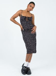Noda Midi Dress Black / Floral sold by Princess Polly