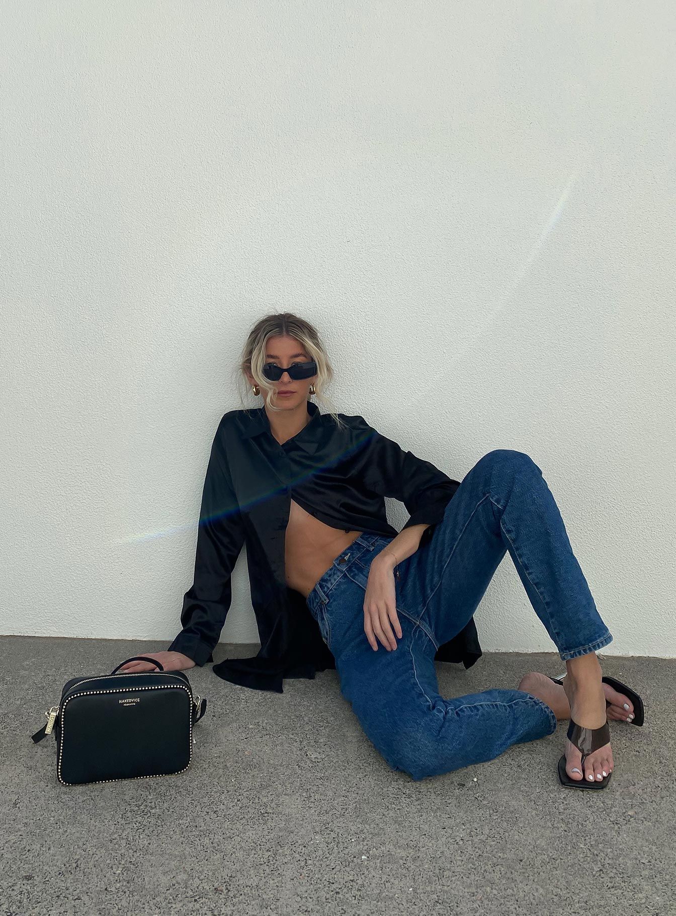 90210 Satin Shirt Mini Dress Black Eco sold by Princess Polly product image thumbnail 2