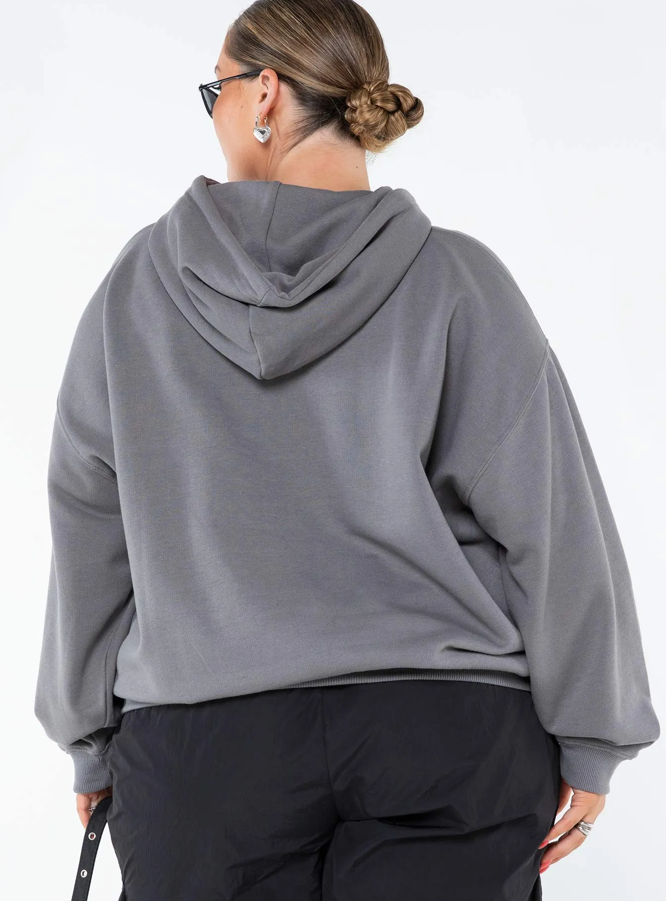 Princess Polly Hooded Sweatshirt Bubble Text Charcoal / Light Pink Curve sold by Princess Polly product image thumbnail 5