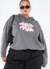 Princess Polly Hooded Sweatshirt Bubble Text Charcoal / Light Pink Curve sold by Princess Polly