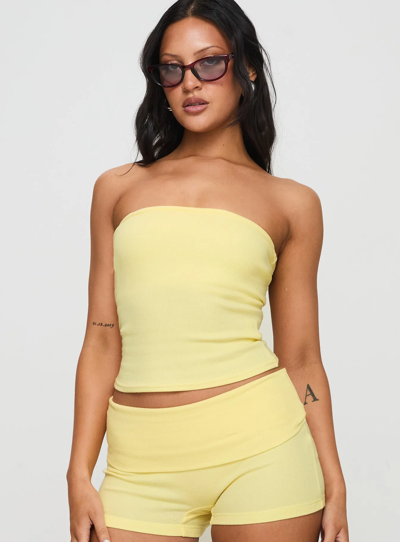Baseline Strapless Rib Top Yellow sold by Princess Polly product image thumbnail 2