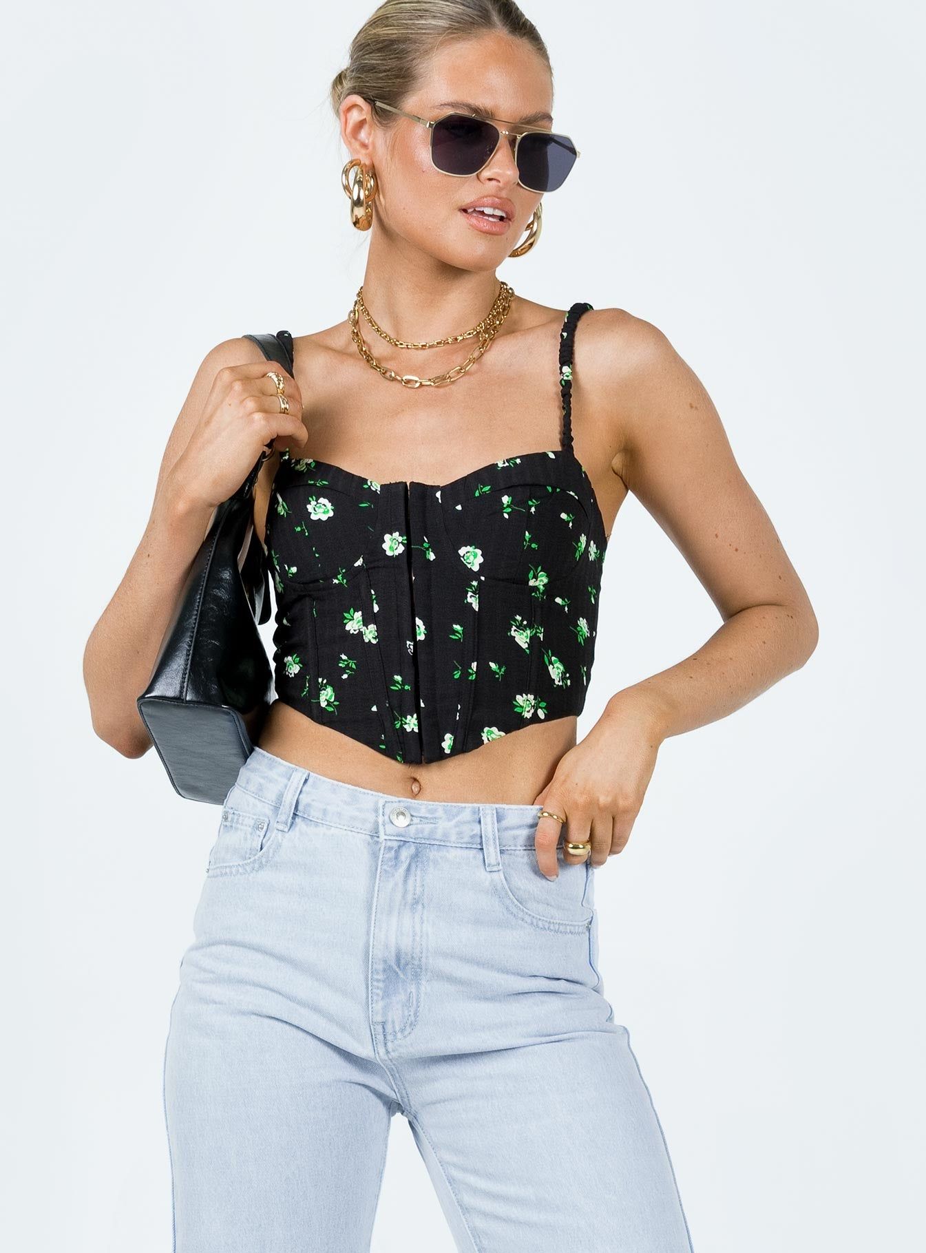 Symonds Corset Top Black / Floral sold by Princess Polly