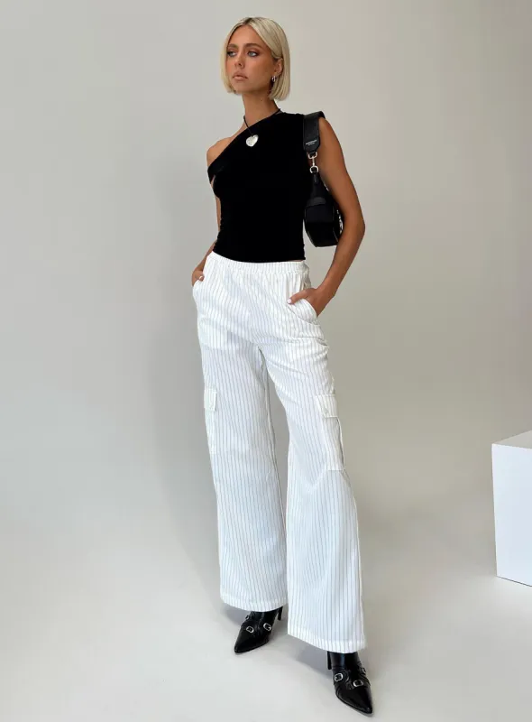 Lista Elastic Pocket Pants White Pinstripe sold by Princess Polly