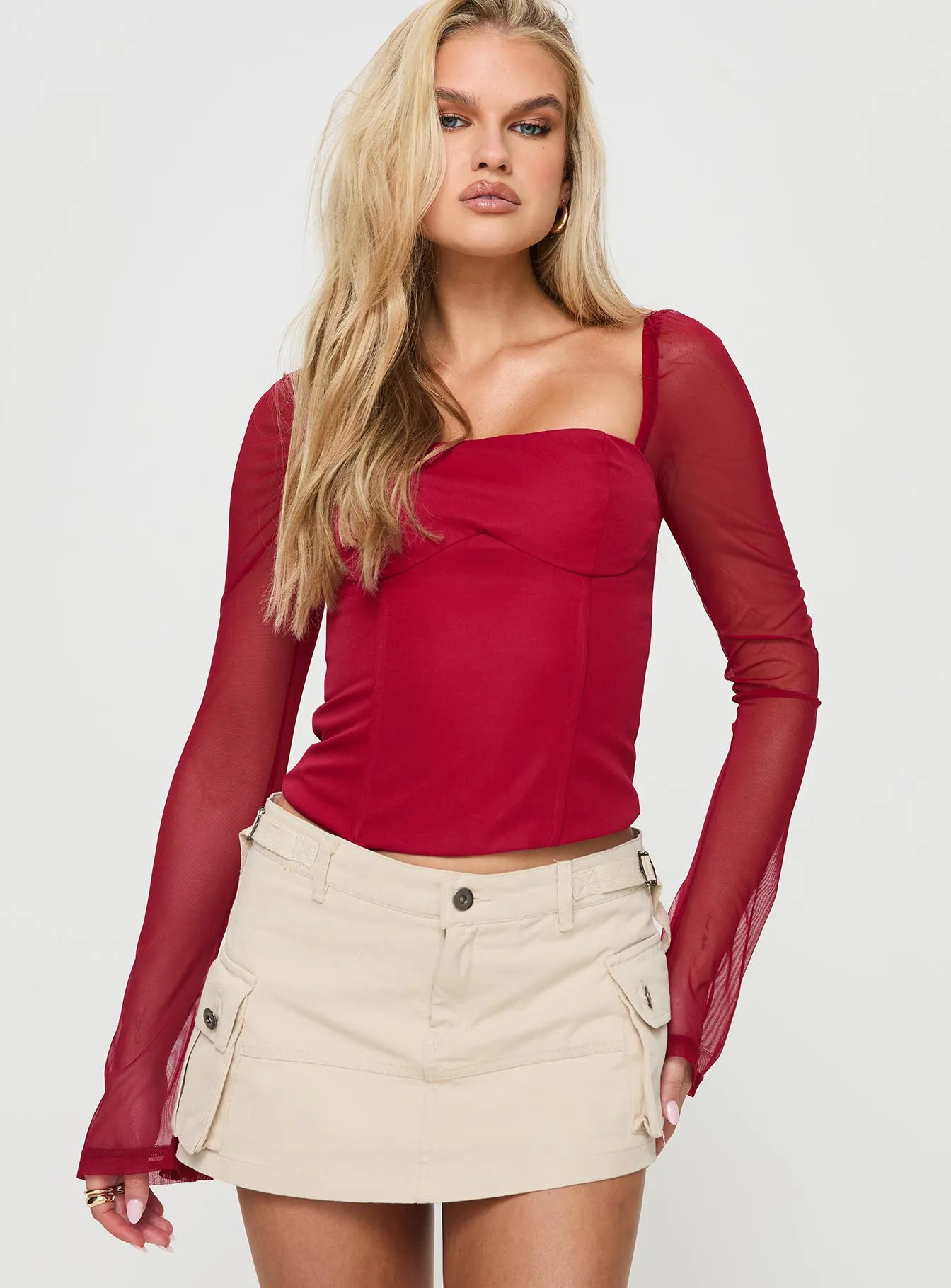 Mendi Long Sleeve Top Red sold by Princess Polly product image thumbnail 2
