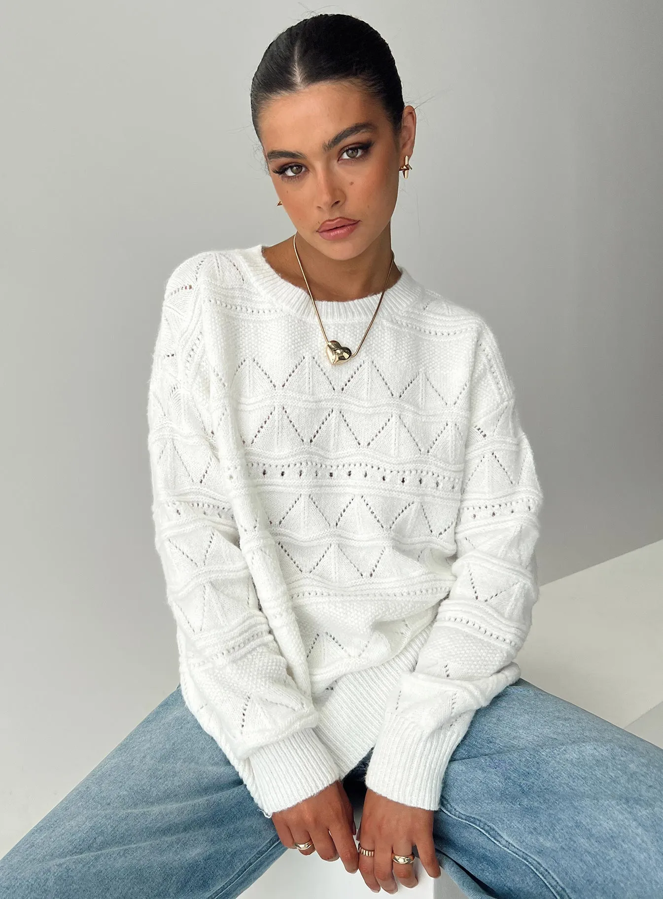 Pierce Pointelle Sweater Cream sold by Princess Polly