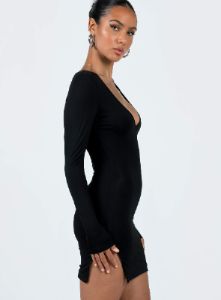 Kingsland Long Sleeve Mini Dress Black sold by Princess Polly