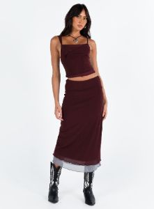 Motel Sambu Top Mesh Burgundy sold by Princess Polly