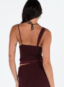 Motel Sambu Top Mesh Burgundy sold by Princess Polly