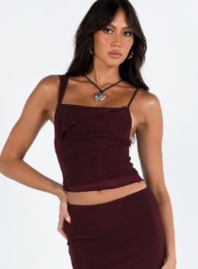 Motel Sambu Top Mesh Burgundy sold by Princess Polly