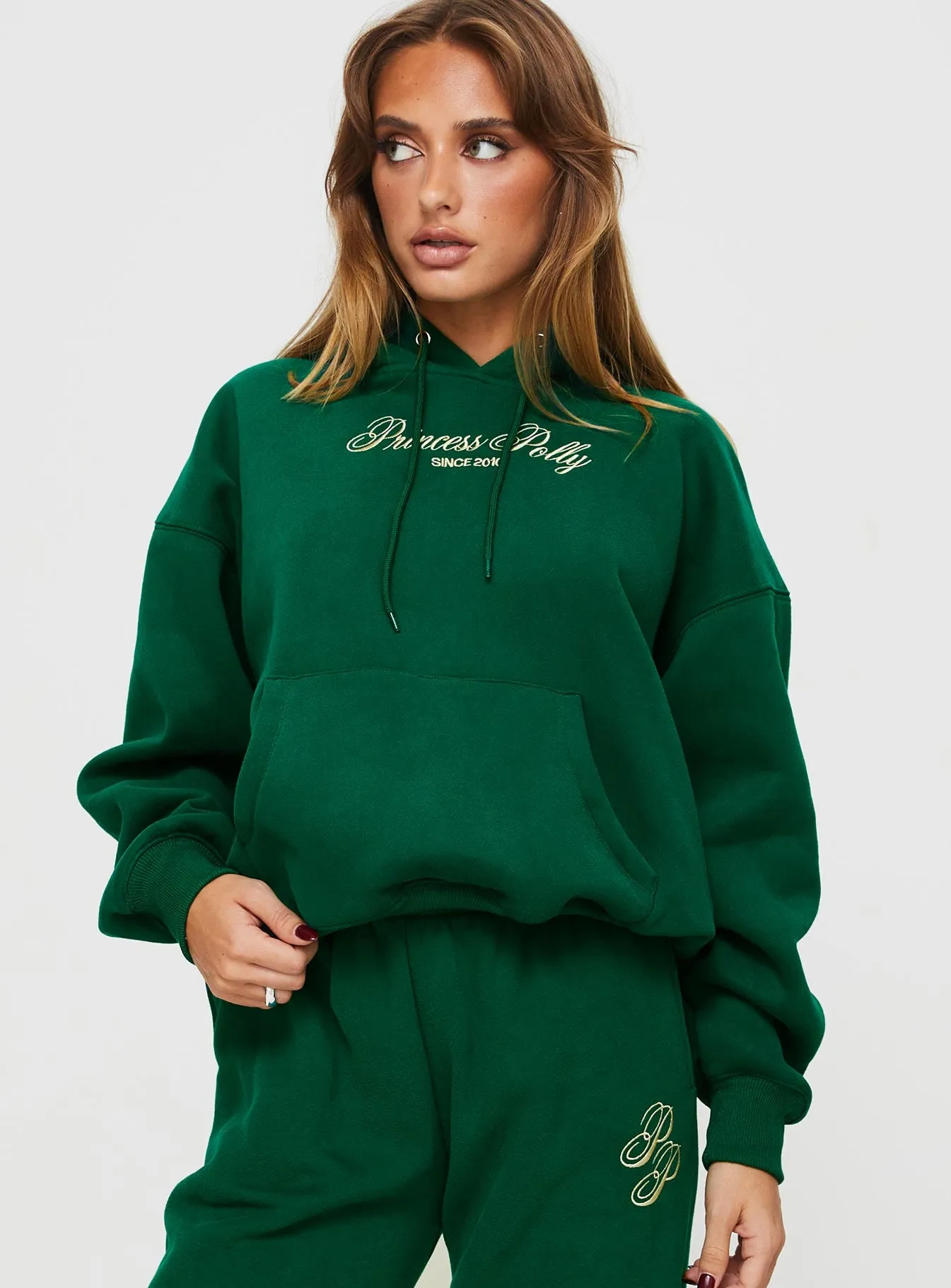 Princess Polly Hooded Sweatshirt Script Green / Ivory sold by Princess Polly product image thumbnail 2
