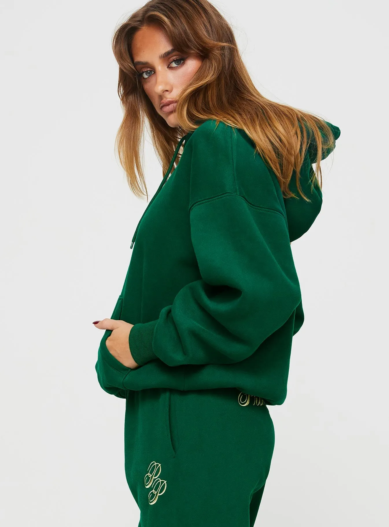 Princess Polly Hooded Sweatshirt Script Green / Ivory sold by Princess Polly product image thumbnail 4