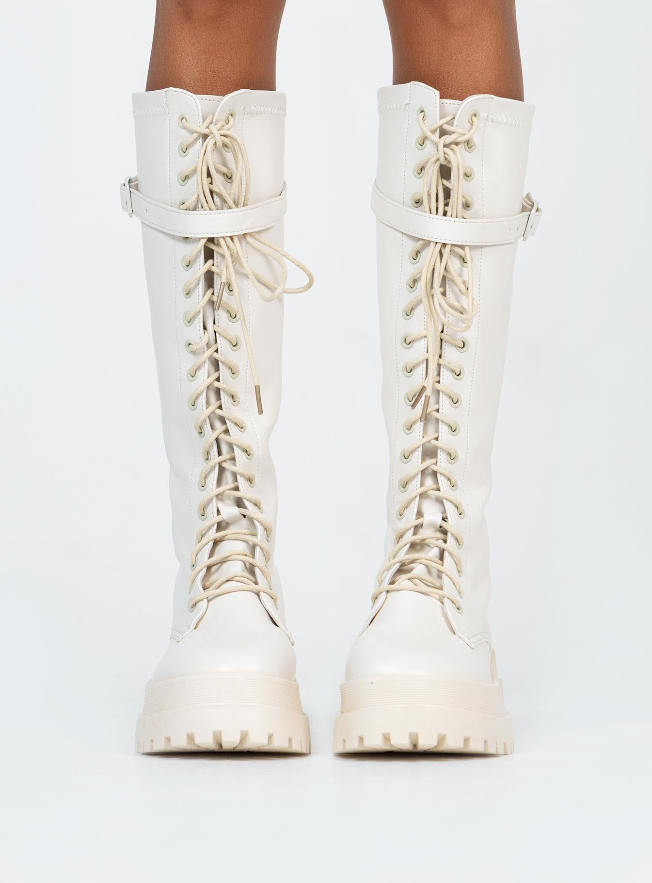 Fulton Lace Up Boots Cream sold by Princess Polly product image thumbnail 2