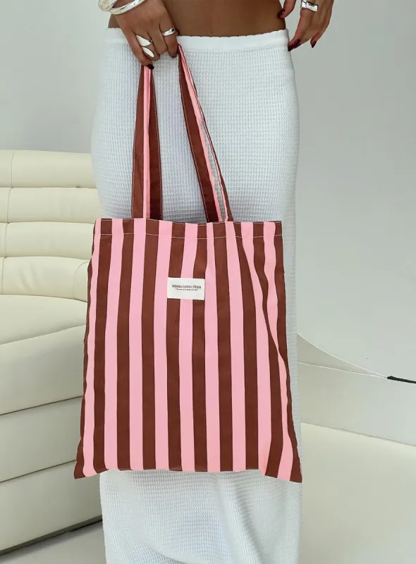 Lelande Striped Tote Bag Pink/brown sold by Princess Polly
