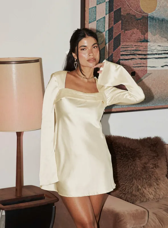 Phillipa Long Sleeve Mini Dress Champagne sold by Princess Polly