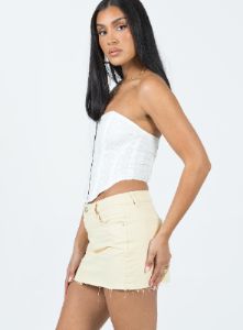 Tianna Cream Denim Mini Skirt Mid Rise sold by Princess Polly