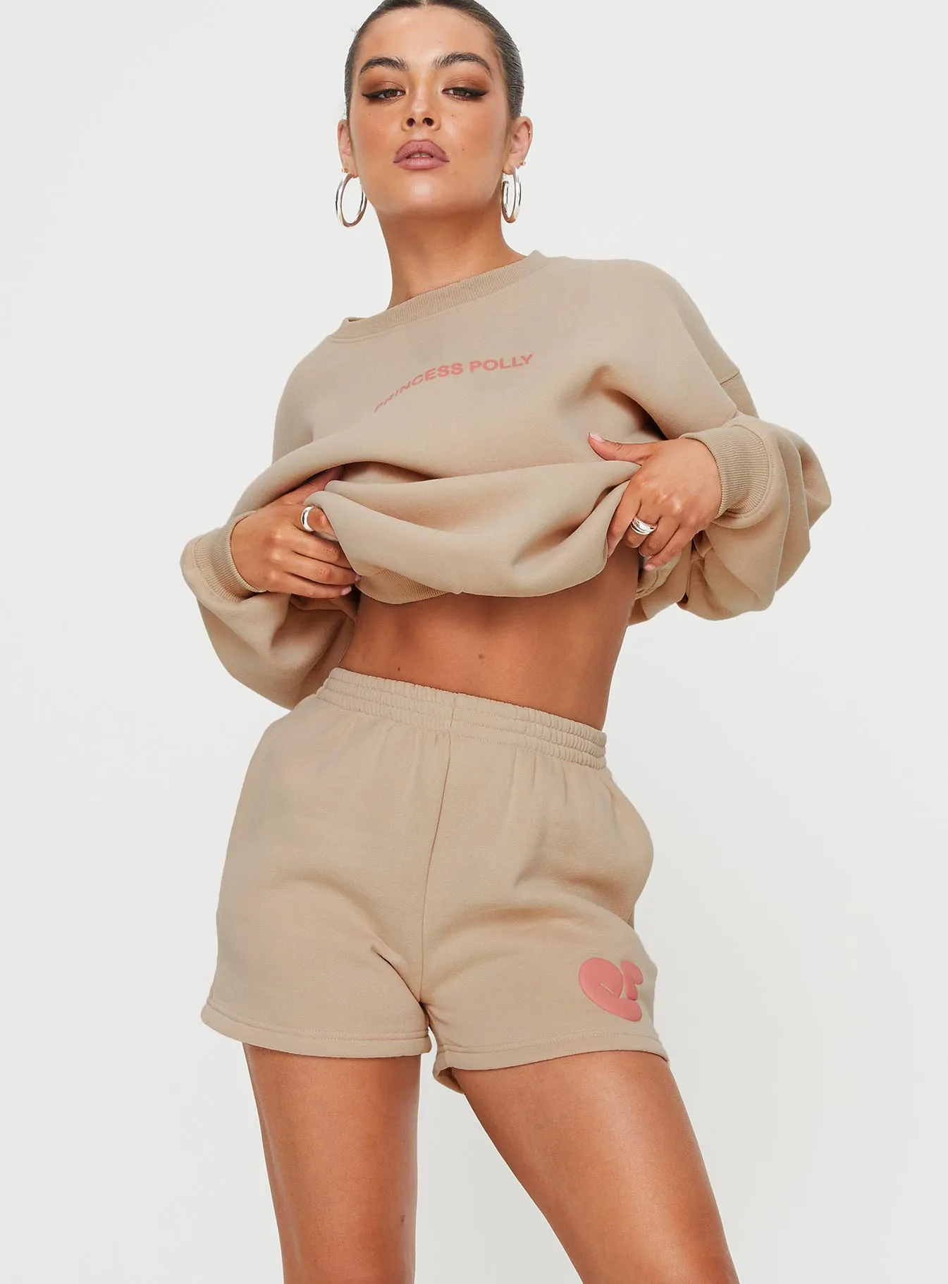 Princess Polly Sweat Short Bubble Text Sand/ Pink sold by Princess Polly product image thumbnail 2