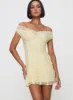 Bonnin Off The Shoulder Lace Mini Dress Yellow sold by Princess Polly