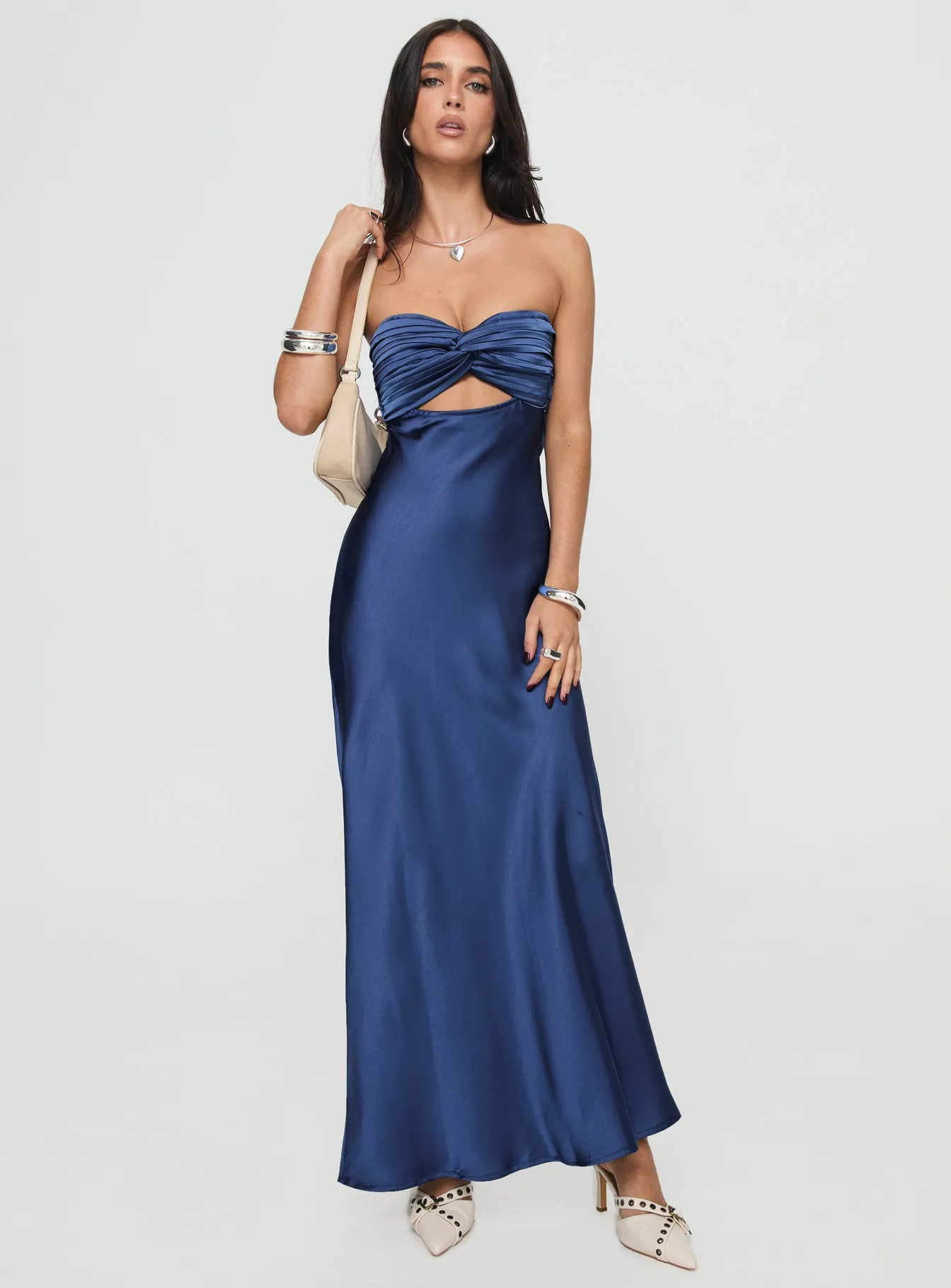 Faviola Strapless Maxi Dress Blue sold by Princess Polly