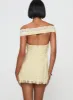 Bonnin Off The Shoulder Lace Mini Dress Yellow sold by Princess Polly