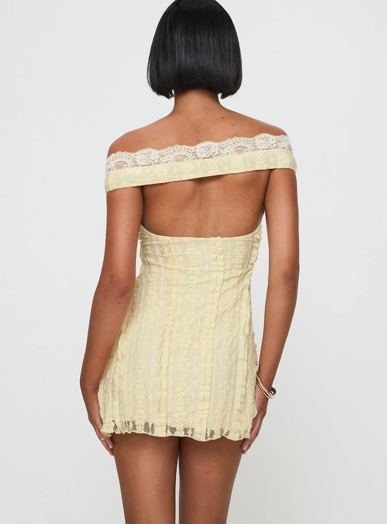 Bonnin Off The Shoulder Lace Mini Dress Yellow sold by Princess Polly product image thumbnail 5