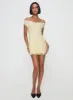 Bonnin Off The Shoulder Lace Mini Dress Yellow sold by Princess Polly