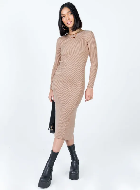 Tiarnie Midi Dress Beige sold by Princess Polly