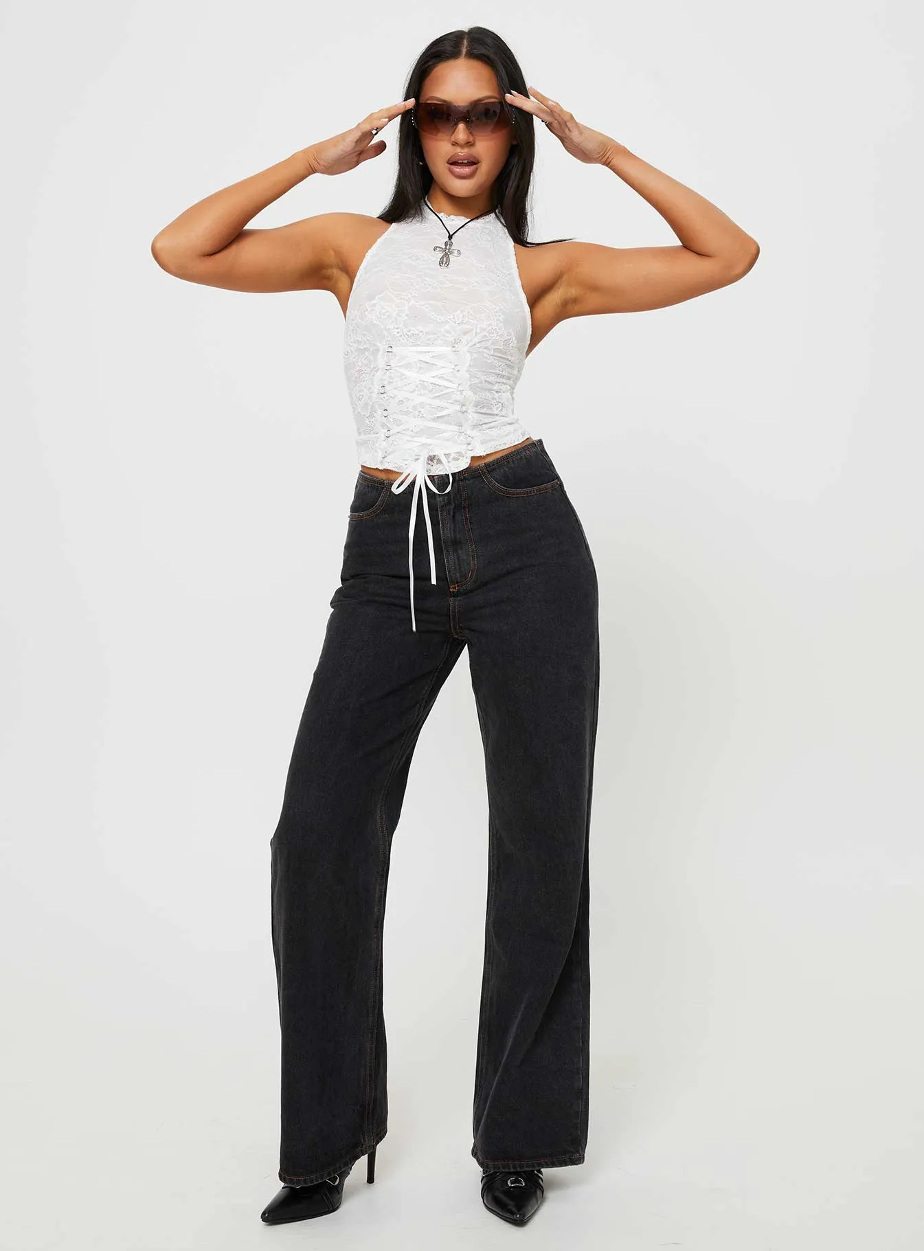 Gratten Lace High Neck Top White sold by Princess Polly product image thumbnail 3