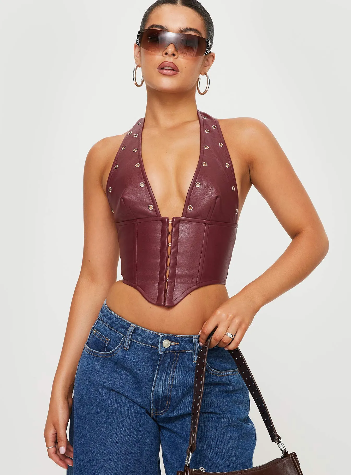 Palladia PU Jordy Corset Burgundy sold by Princess Polly product image thumbnail 3
