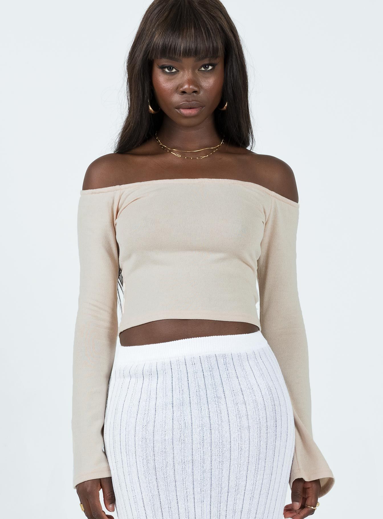 Florette Off Shoulder Top Cream sold by Princess Polly