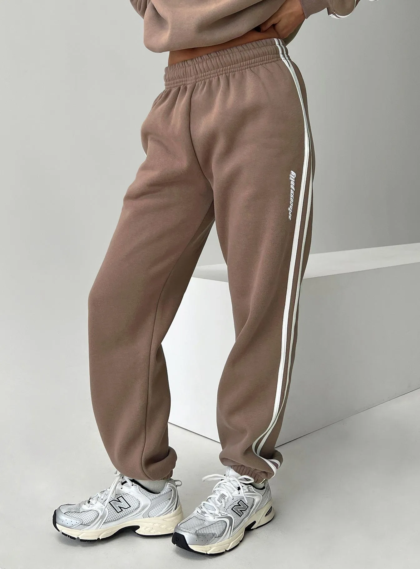 Princess Polly Track Pants Stripe Taupe / White sold by Princess Polly