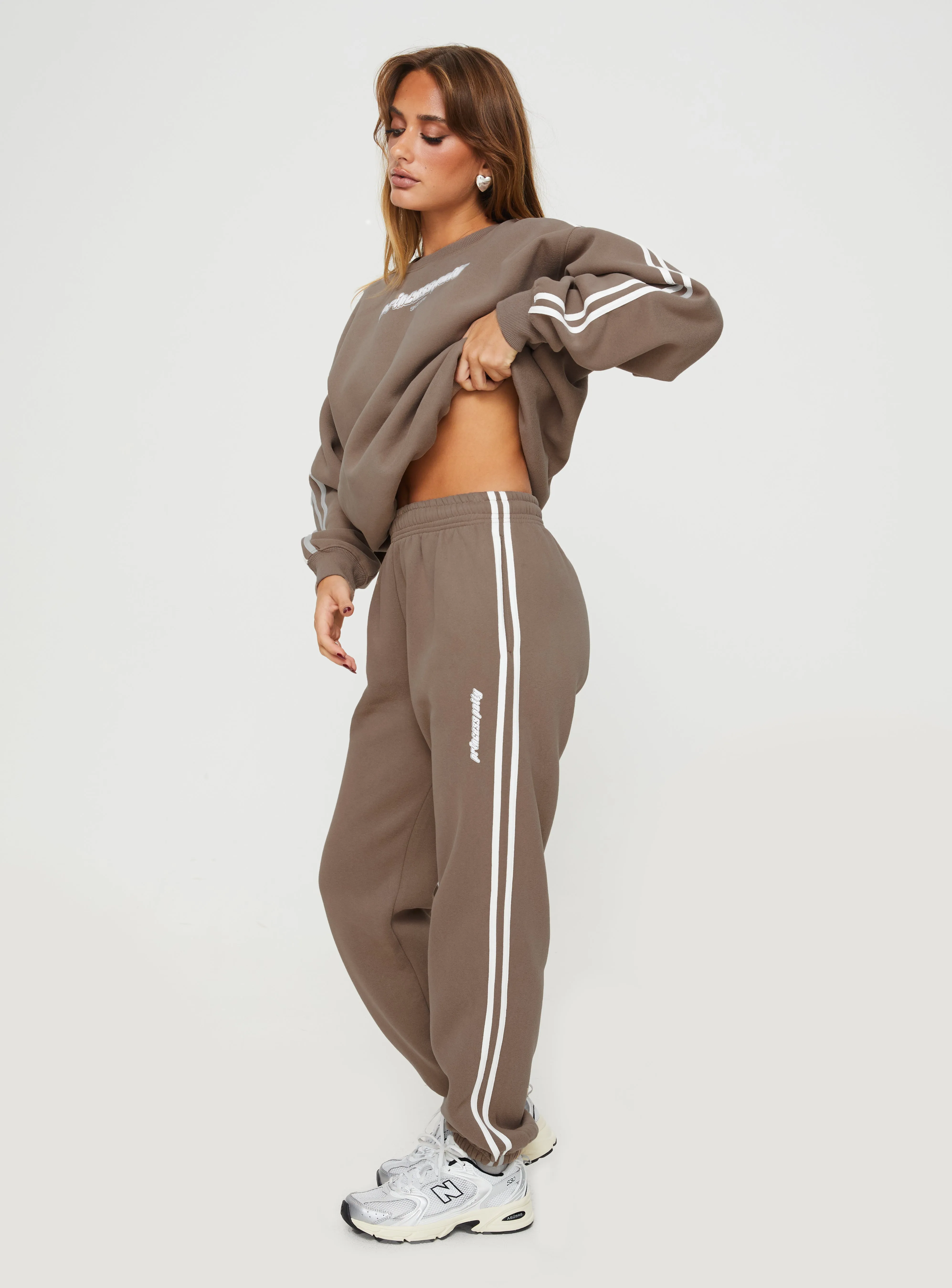Princess Polly Track Pants Stripe Taupe / White sold by Princess Polly product image thumbnail 4