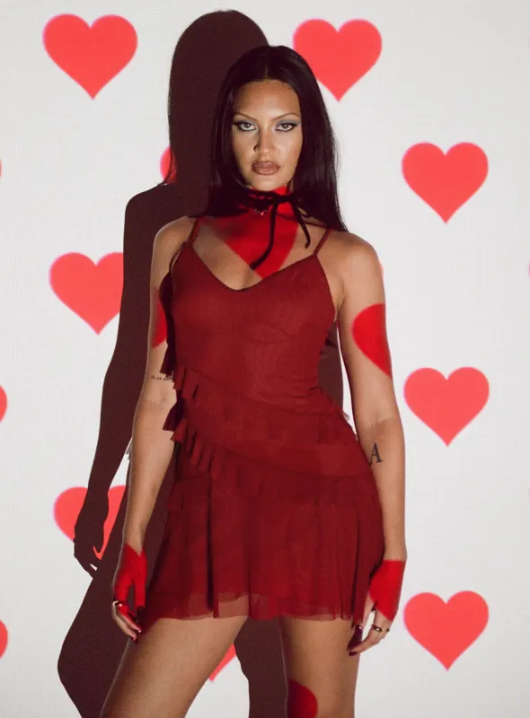 Meliodas Ruffle Mini Dress Red sold by Princess Polly