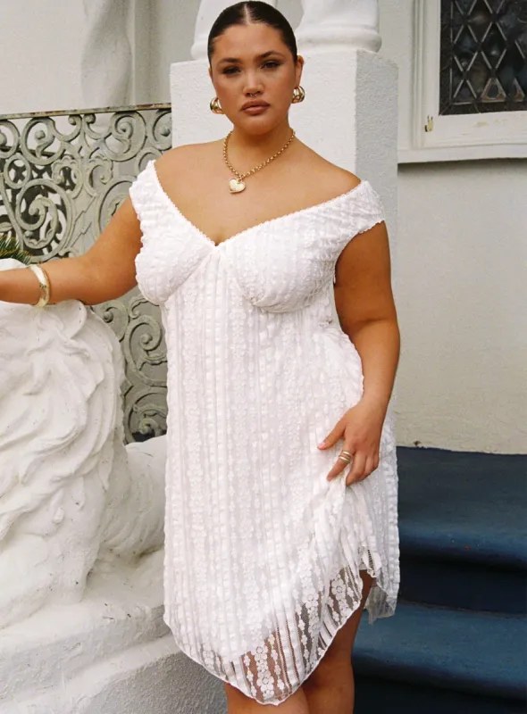 Breezy Off The Shoulder Mini Dress White Curve sold by Princess Polly