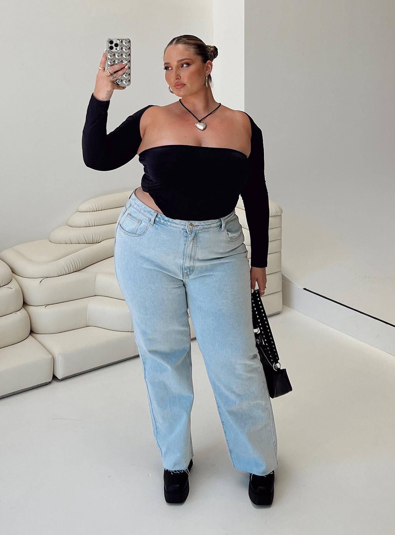 Queenstown Straight Leg Jeans Light Wash Denim Curve sold by Princess Polly