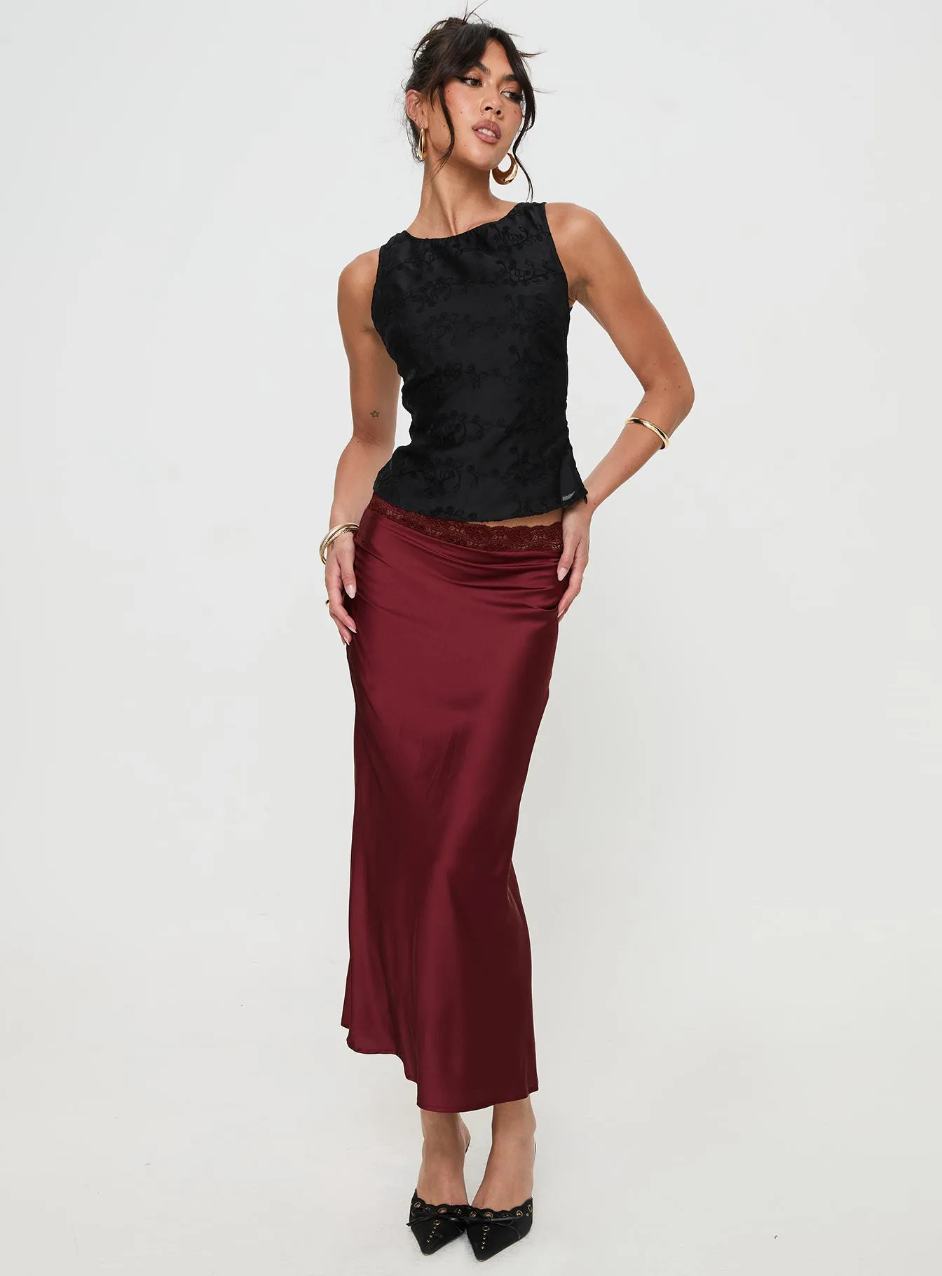 The Charmaine Maxi Skirt Burgundy sold by Princess Polly product image thumbnail 3