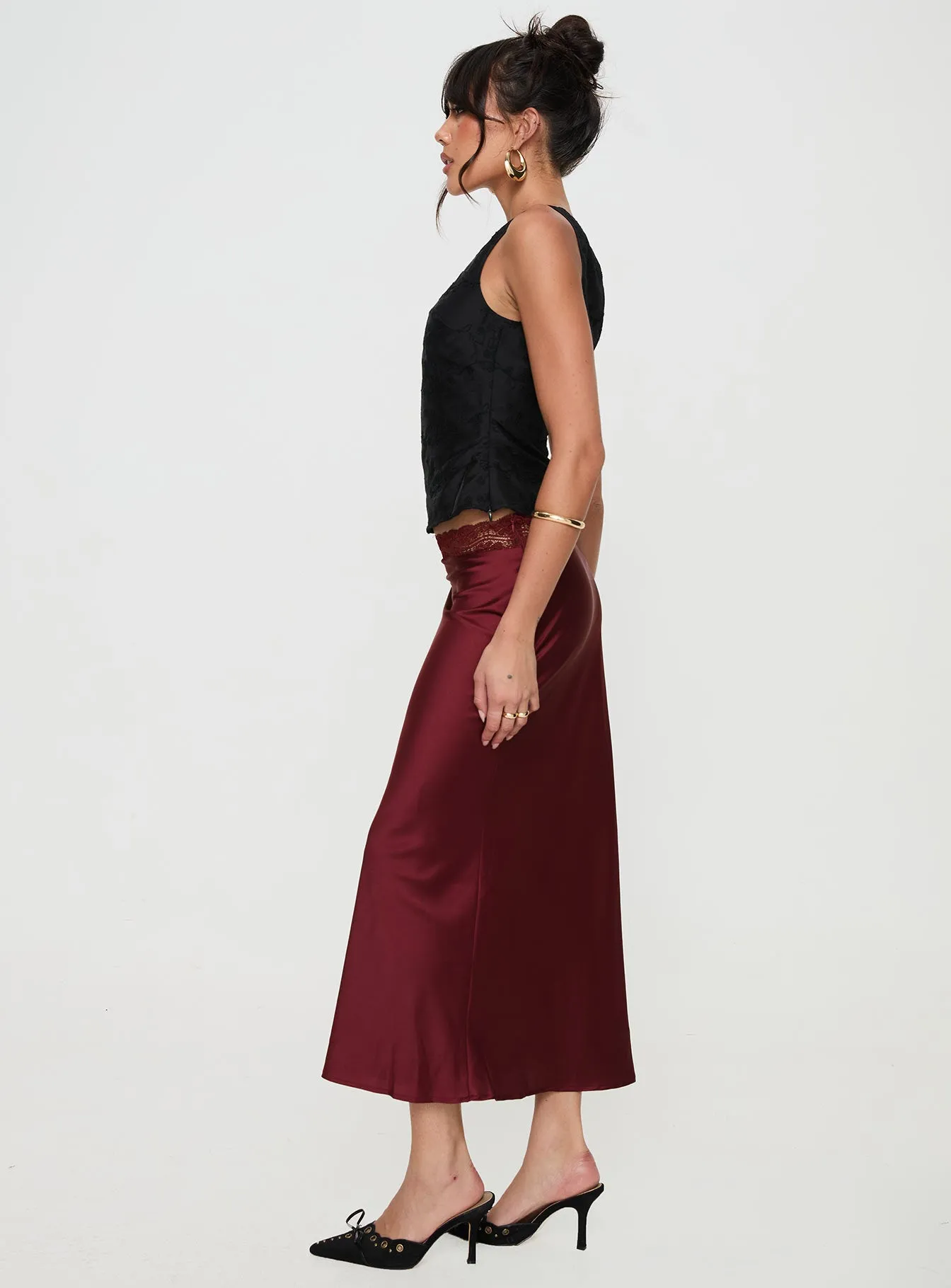 The Charmaine Maxi Skirt Burgundy sold by Princess Polly product image thumbnail 4