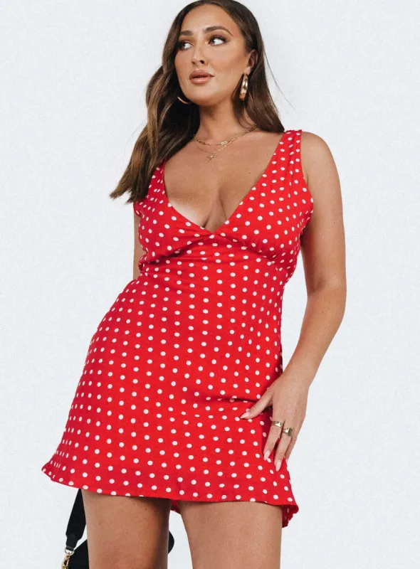 Nellie Mini Dress Red Polka Dot sold by Princess Polly