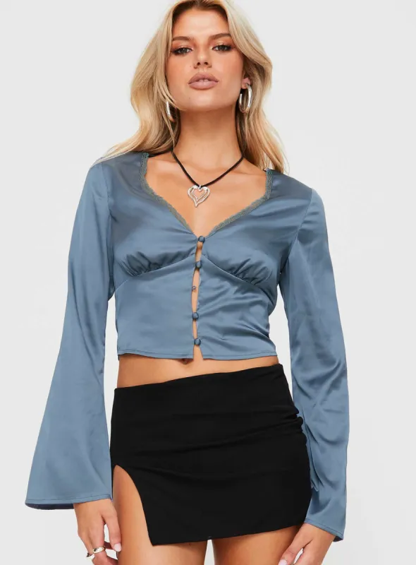 Brunner Long Sleeve Top Blue sold by Princess Polly